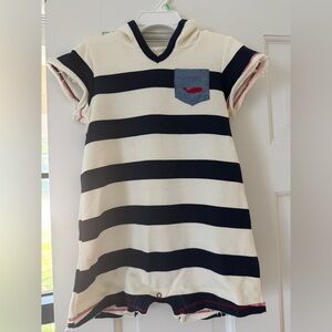 Hatley Navy and White Striped Baby Romper Whale Preppy